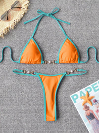 TASHEHE Women's Ribbed Triangle Thong Bikini Set