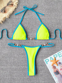 TASHEHE Women's Ribbed Triangle Thong Bikini Set