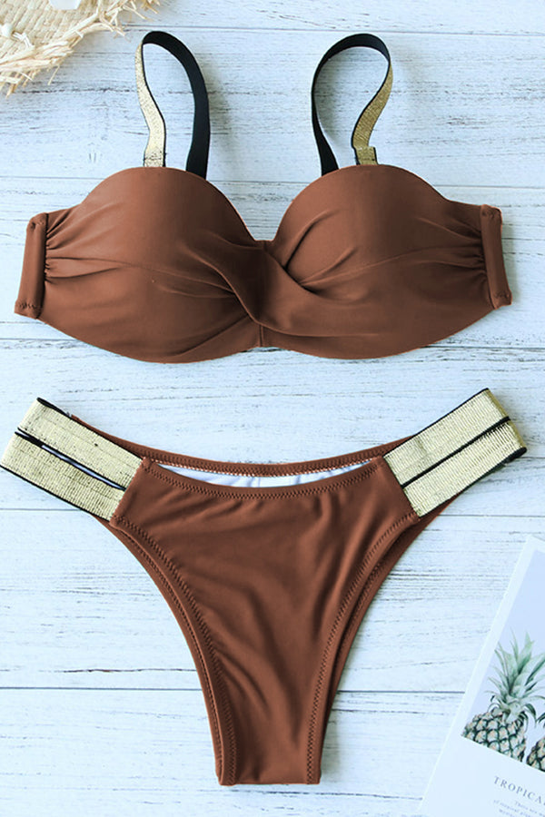 Leaf Print Bandeau Push Up Bikini