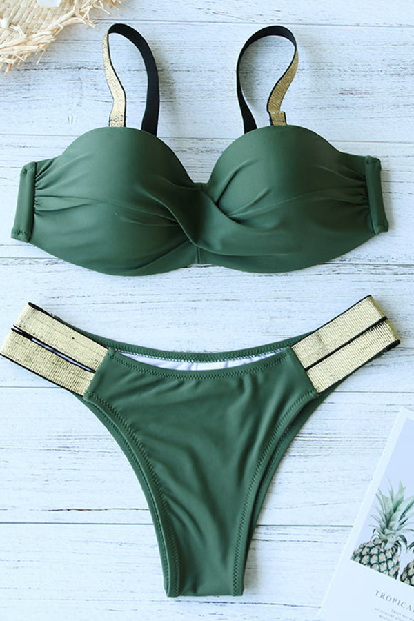 Leaf Print Bandeau Push Up Bikini