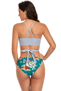 Floral Tie Back Striped Bikini