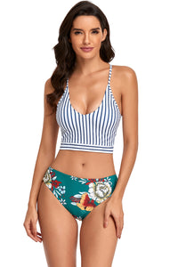 Floral Tie Back Striped Bikini