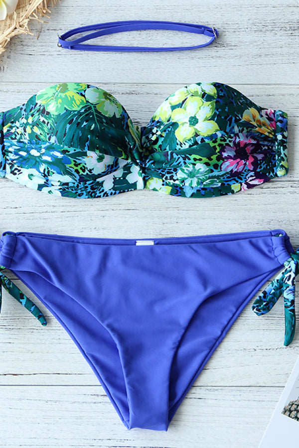 Leaf Print Bandeau Push Up Bikini