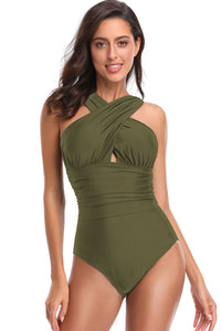 Push Up Cross Solid One Piece Swimsuit