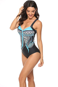 Print Backless One Piece Swimsuit