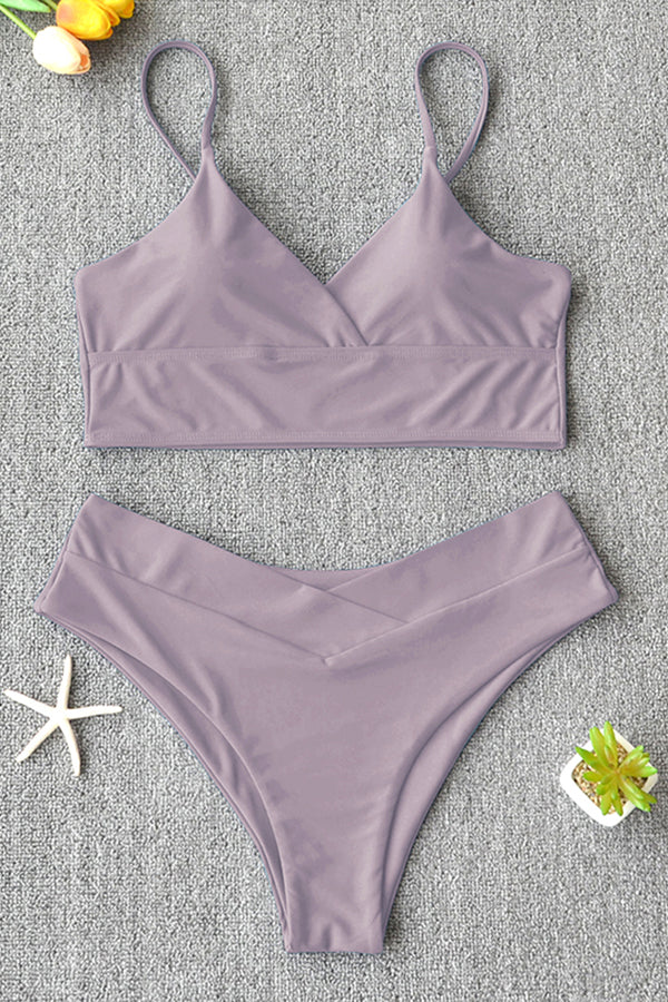 High Waist Solid Push Up Bikini