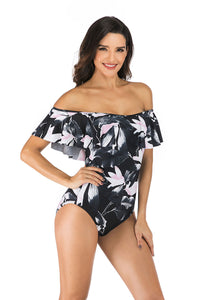 Print Ruffle Short Sleeve One Piece Swimsuit