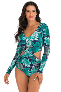 Rash Guard One Piece Long Sleeve Cut Out Swimsuit