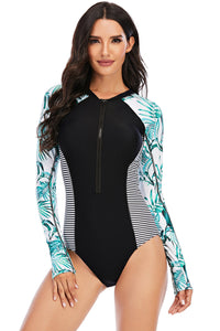 UPF 50+ Long Sleeve Rash Guard One Piece Swimsuit