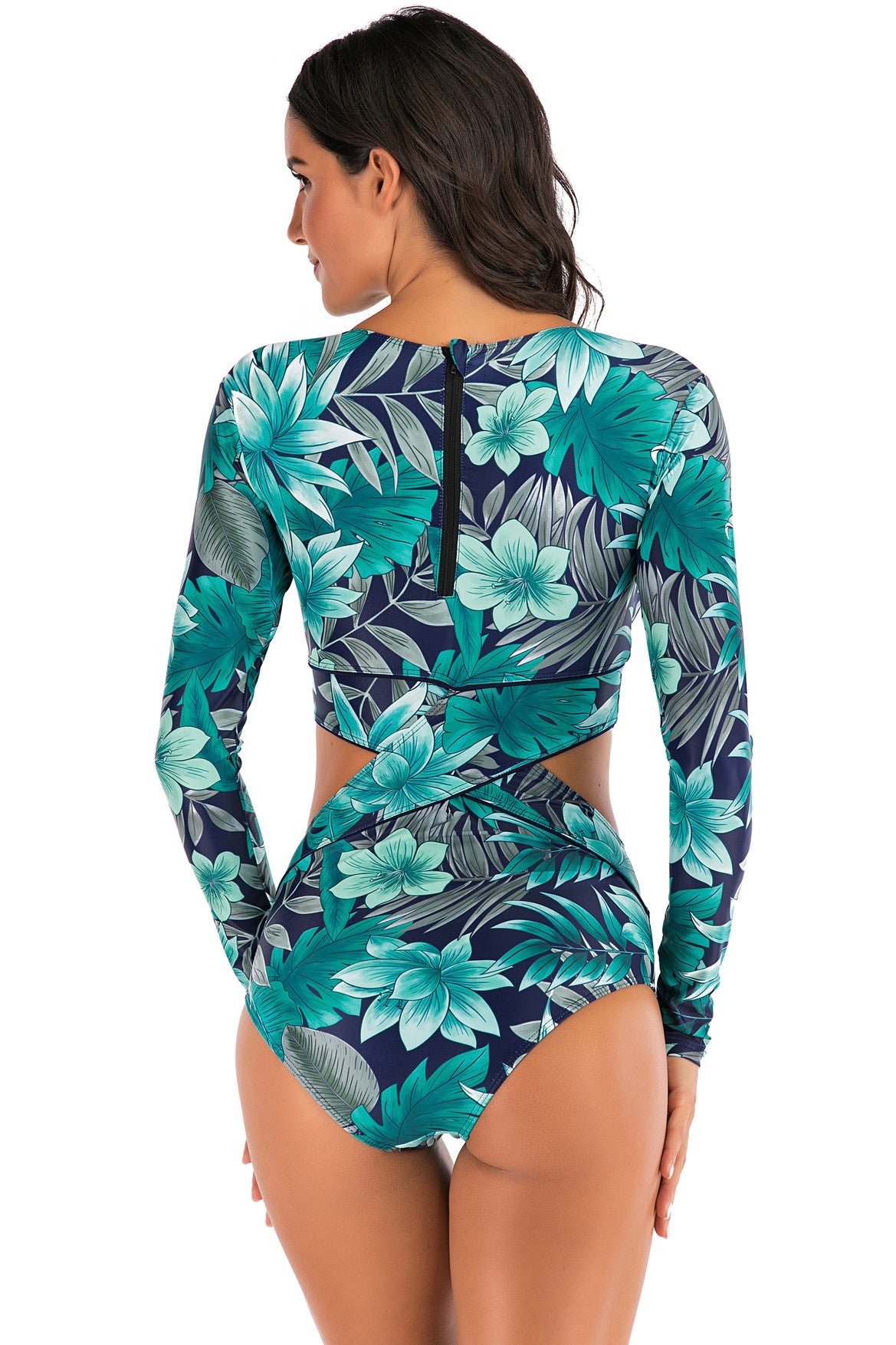 Rash Guard One Piece Long Sleeve Cut Out Swimsuit